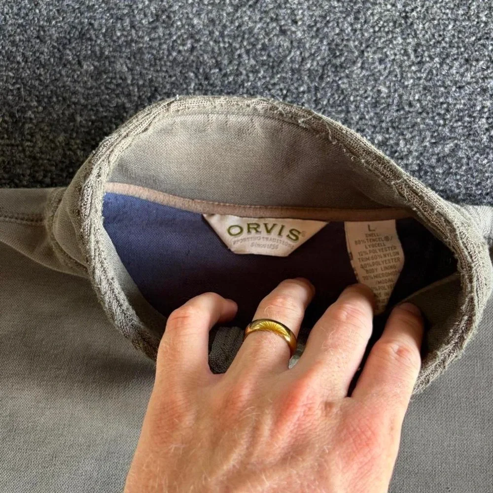 2000s orvis green elbow patch quarter zip
